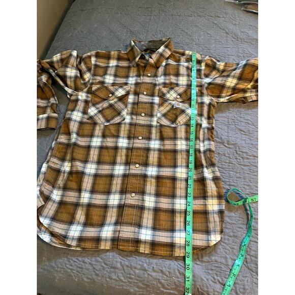 Carhartt relaxed fit ruggged flex brown plaid pearl snap button up men’s medium - Picture 6 of 8